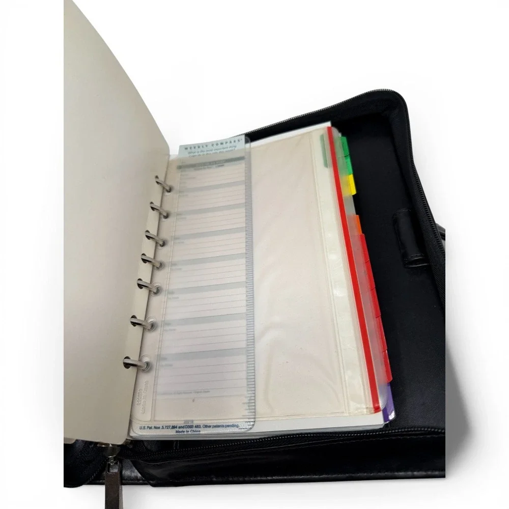 Vtg Franklin Covey Pocket Planner Crossbody Organizer Black Leather Zip Binder
